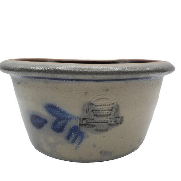 Rowe Blue Heart Pottery Bowl Salt Glaze Baking Dish Vintage 1989 Stoneware Dish - Picture 2 of 9